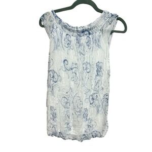 Giuly Made‎ In Italy Silk Blue Floral Print Sleeveless Blouse Top - M